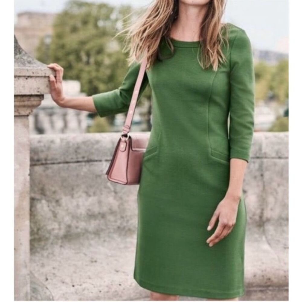 Boden Jasmine Green Rubbed 3/4 Sleeve Sheath Dress sz 2P